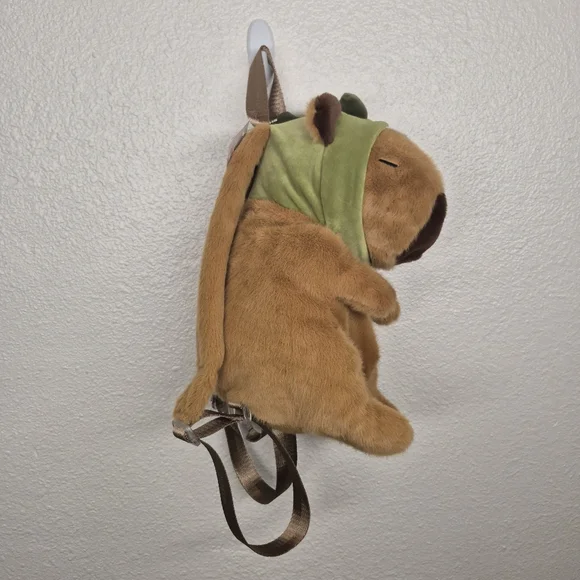 Cute Fun Capybara Dinosaur Brown Plush Backpack Gift NWT - Picture 7 of 11